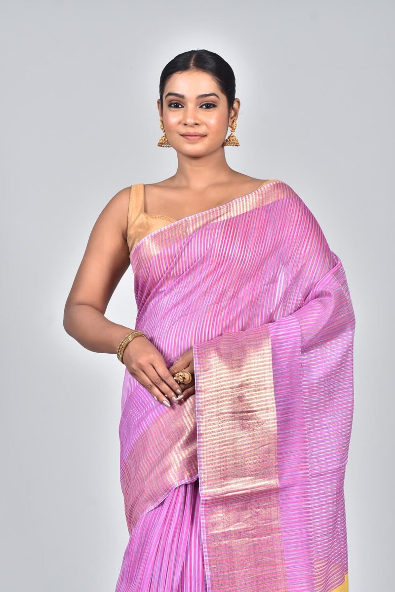 Silk Tassar Matka Space Dyed Woven Saree (Pink)