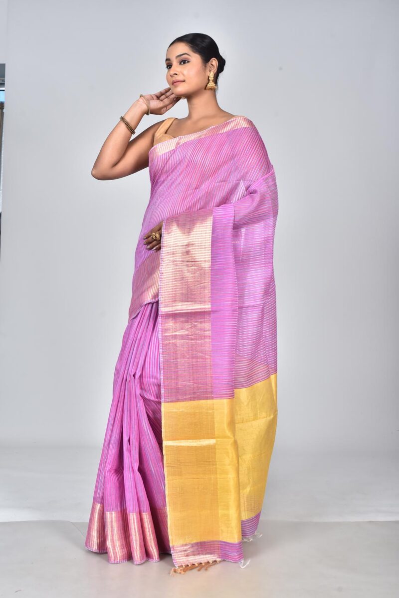 Silk Tassar Matka Space Dyed Woven Saree (Pink)