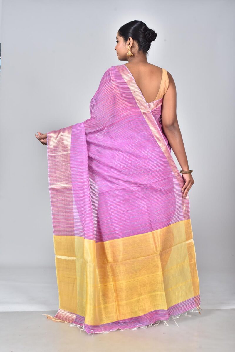 Silk Tassar Matka Space Dyed Woven Saree (Pink)