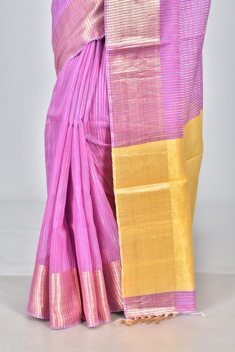 Silk Tassar Matka Space Dyed Woven Saree (Pink)