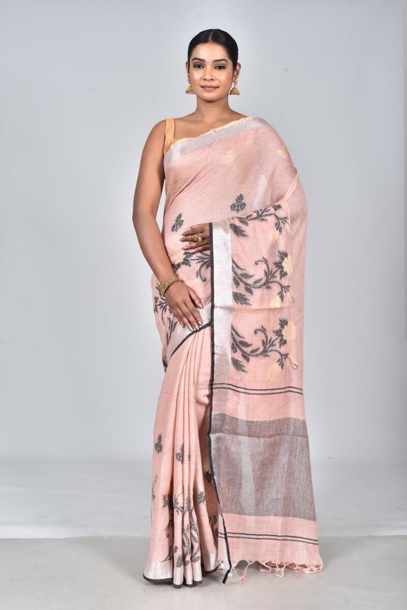 Linen Saree with Jacquard Weave (Peach)