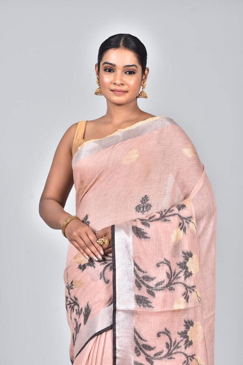 Linen Saree with Jacquard Weave (Peach)