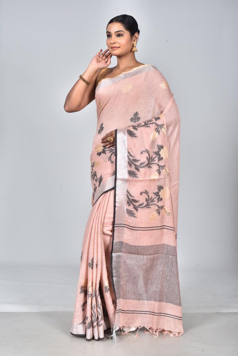 Linen Saree with Jacquard Weave (Peach)