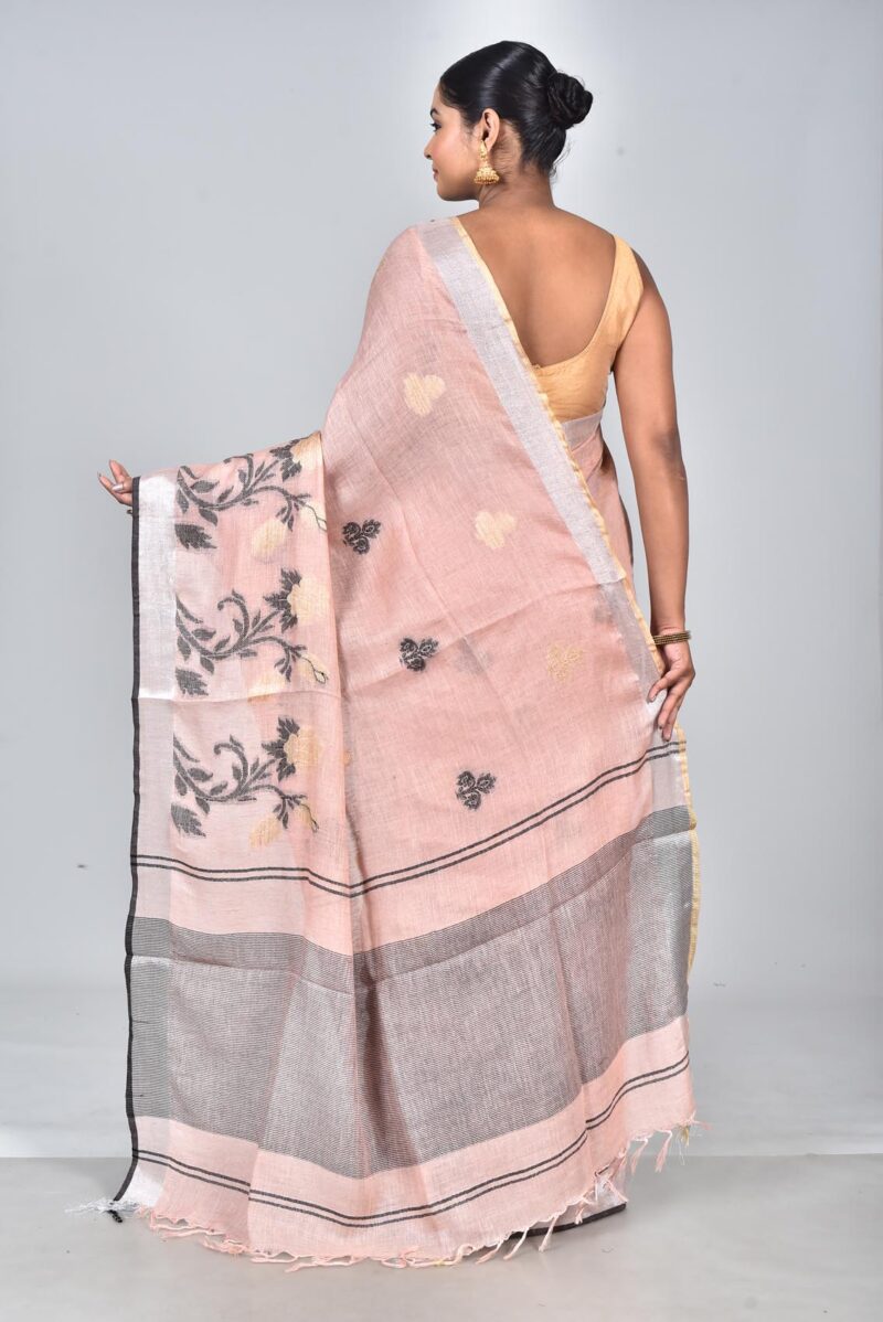 Linen Saree with Jacquard Weave (Peach)