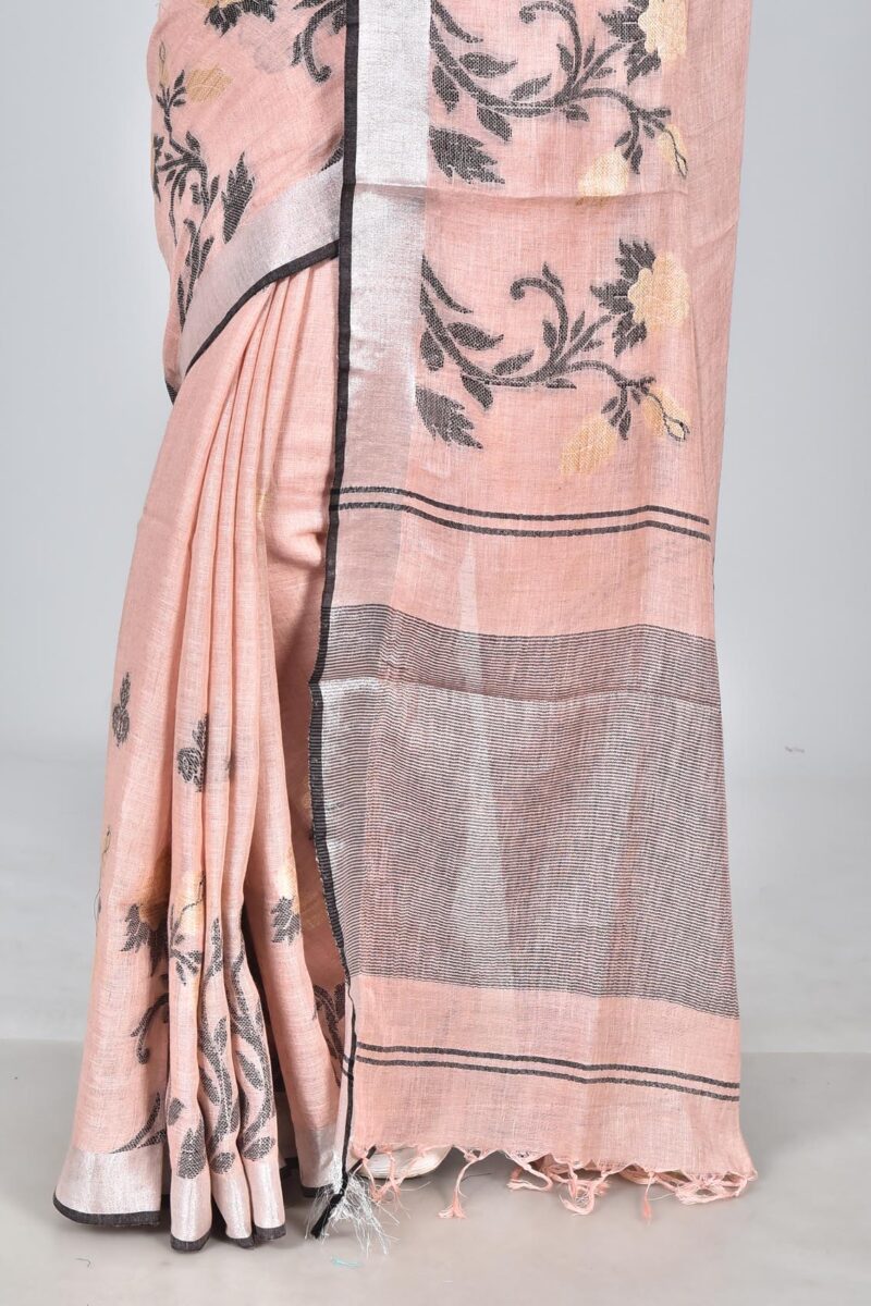 Linen Saree with Jacquard Weave (Peach)