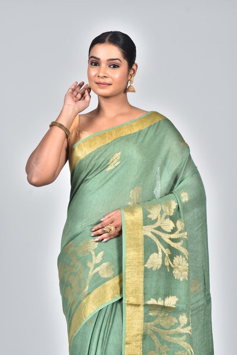 Linen Saree with Jacquard Weave (Green)