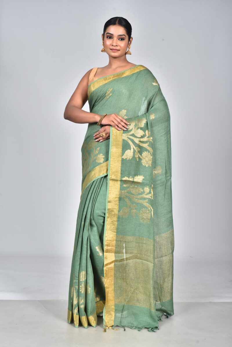 Linen Saree with Jacquard Weave (Green)