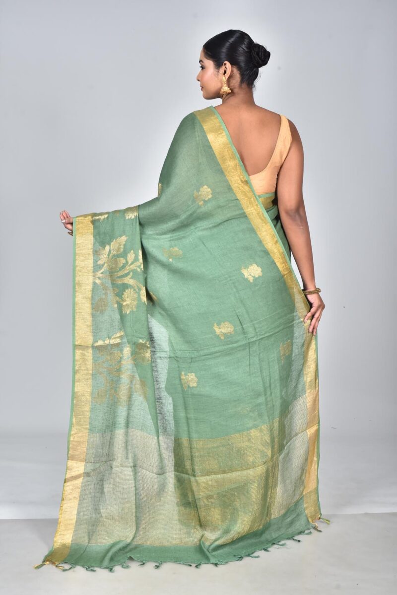 Linen Saree with Jacquard Weave (Green)