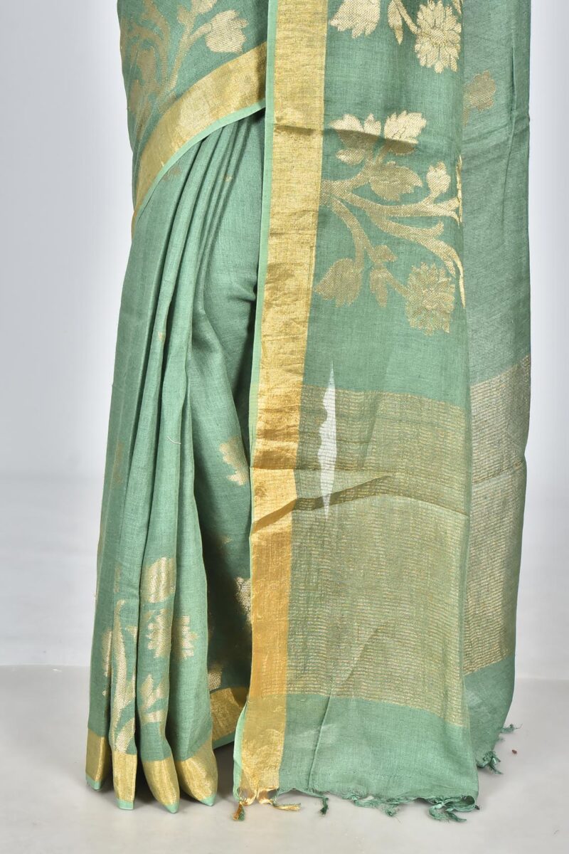 Linen Saree with Jacquard Weave (Green)