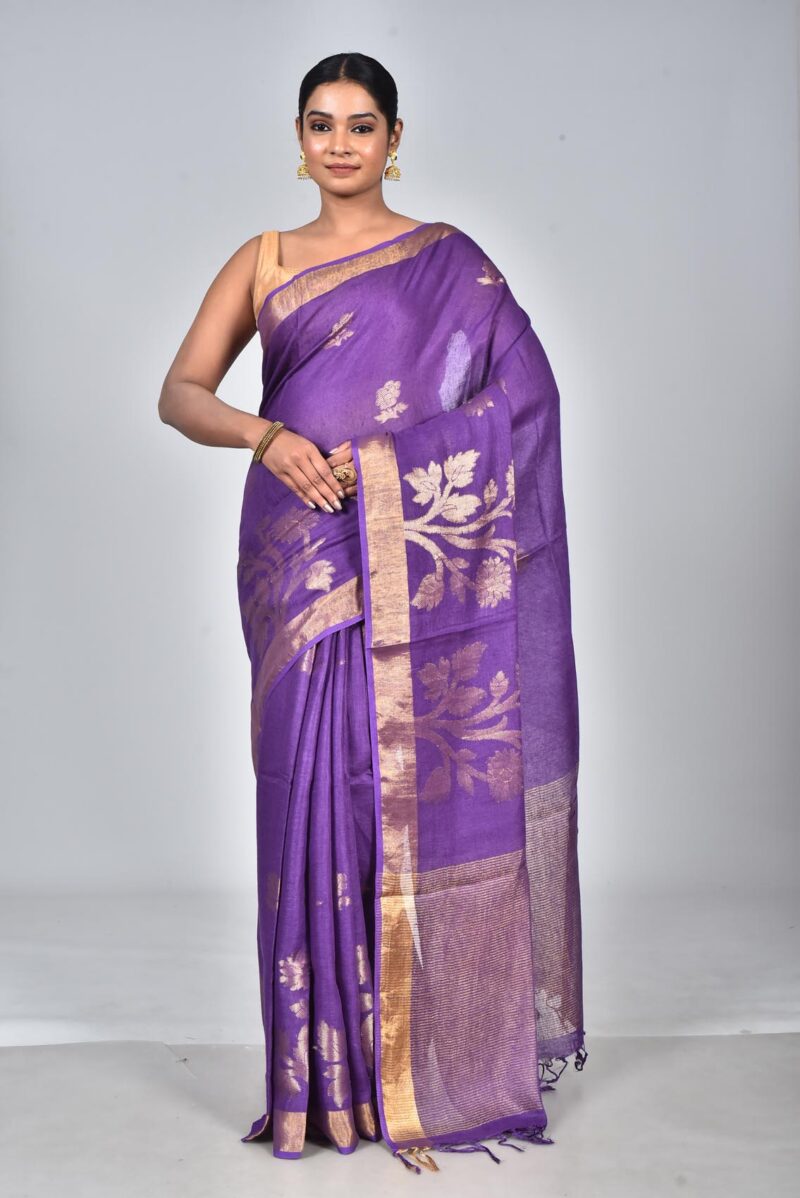 Linen Saree with Jacquard Weave (Purple)