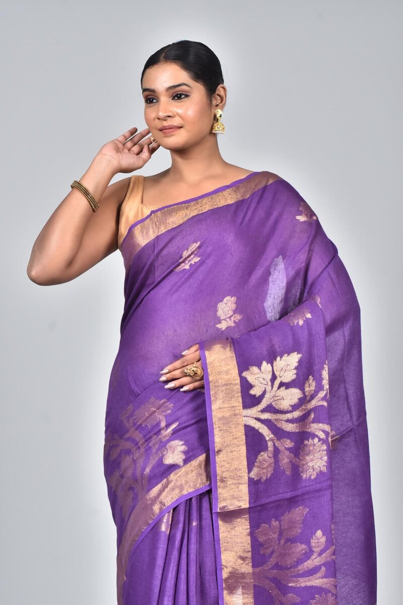 Linen Saree with Jacquard Weave (Purple)