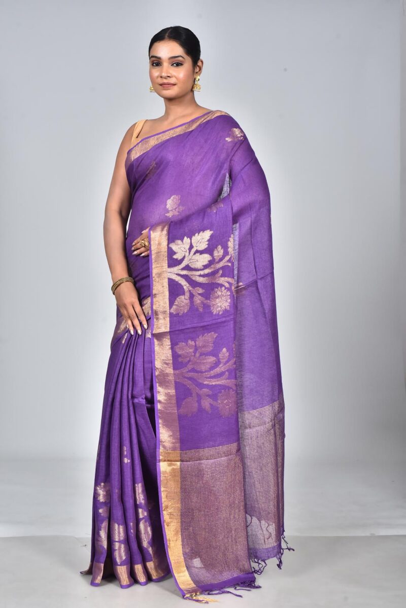 Linen Saree with Jacquard Weave (Purple)