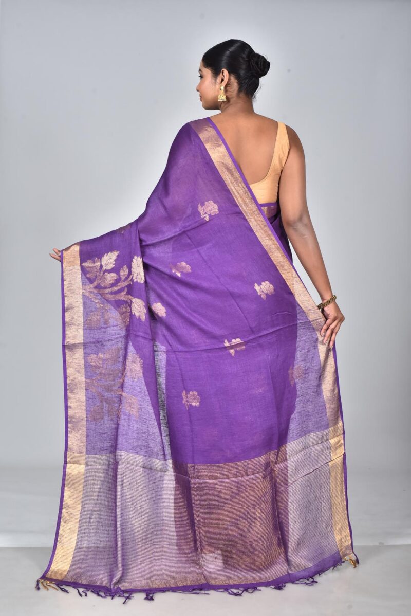 Linen Saree with Jacquard Weave (Purple)