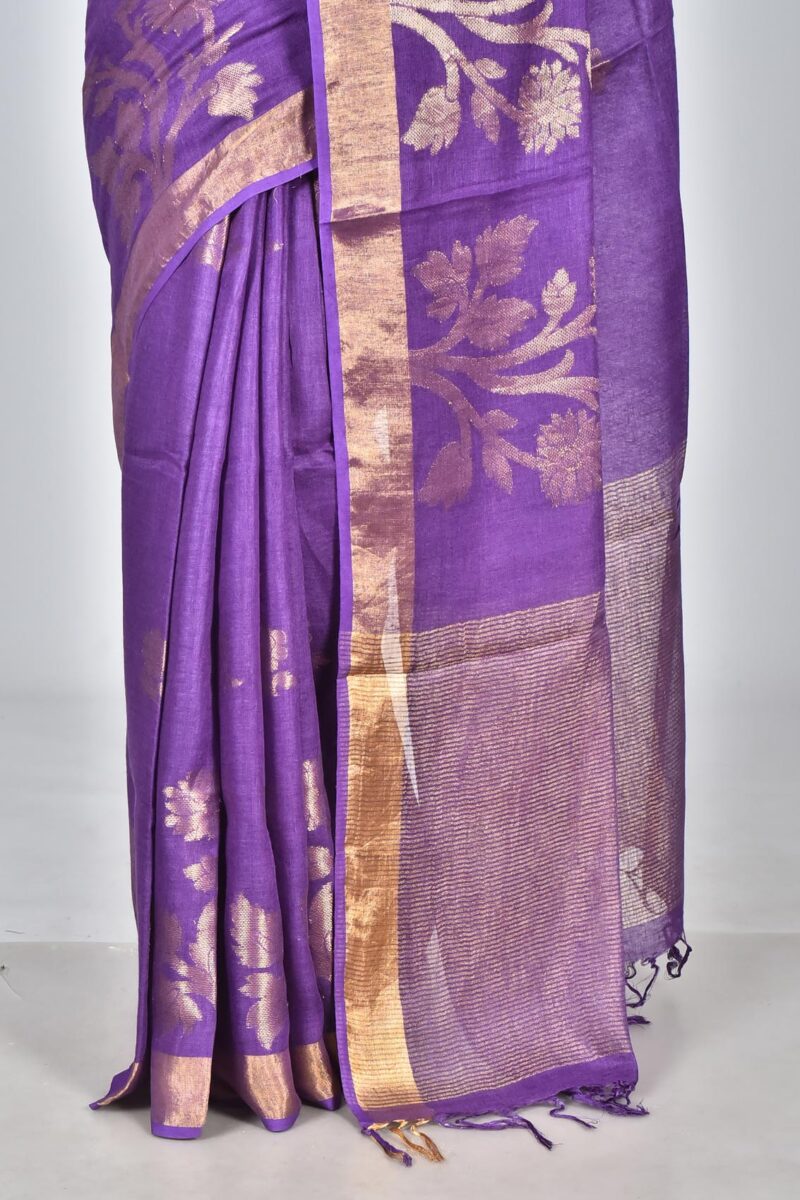 Linen Saree with Jacquard Weave (Purple)