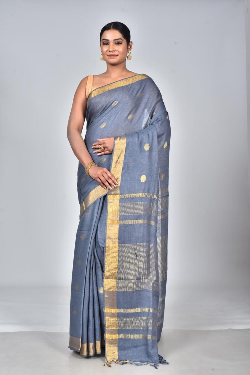 Linen Saree with Jacquard Weave (Grey)