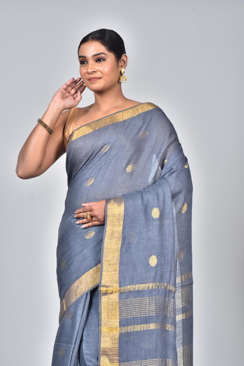 Linen Saree with Jacquard Weave (Grey)