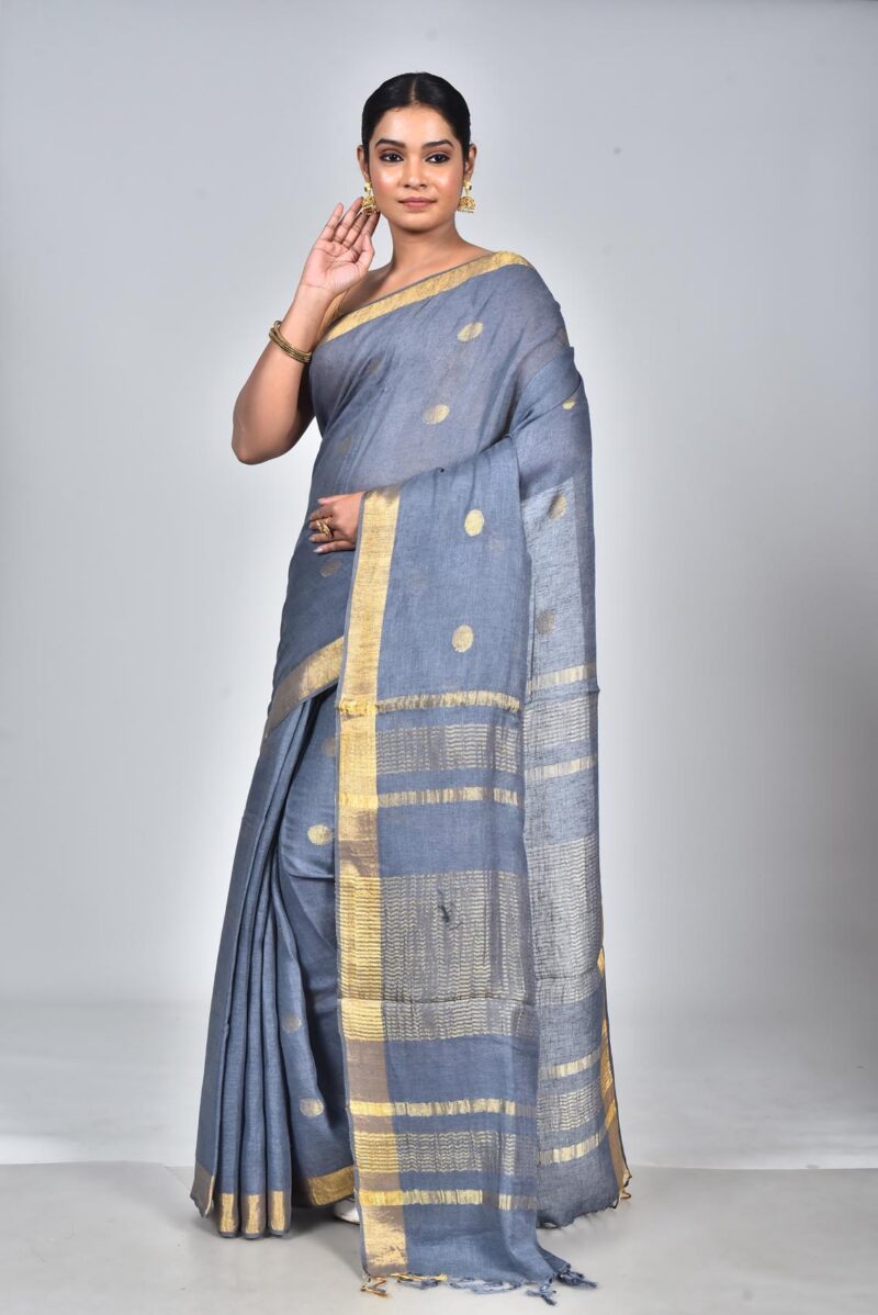 Linen Saree with Jacquard Weave (Grey)