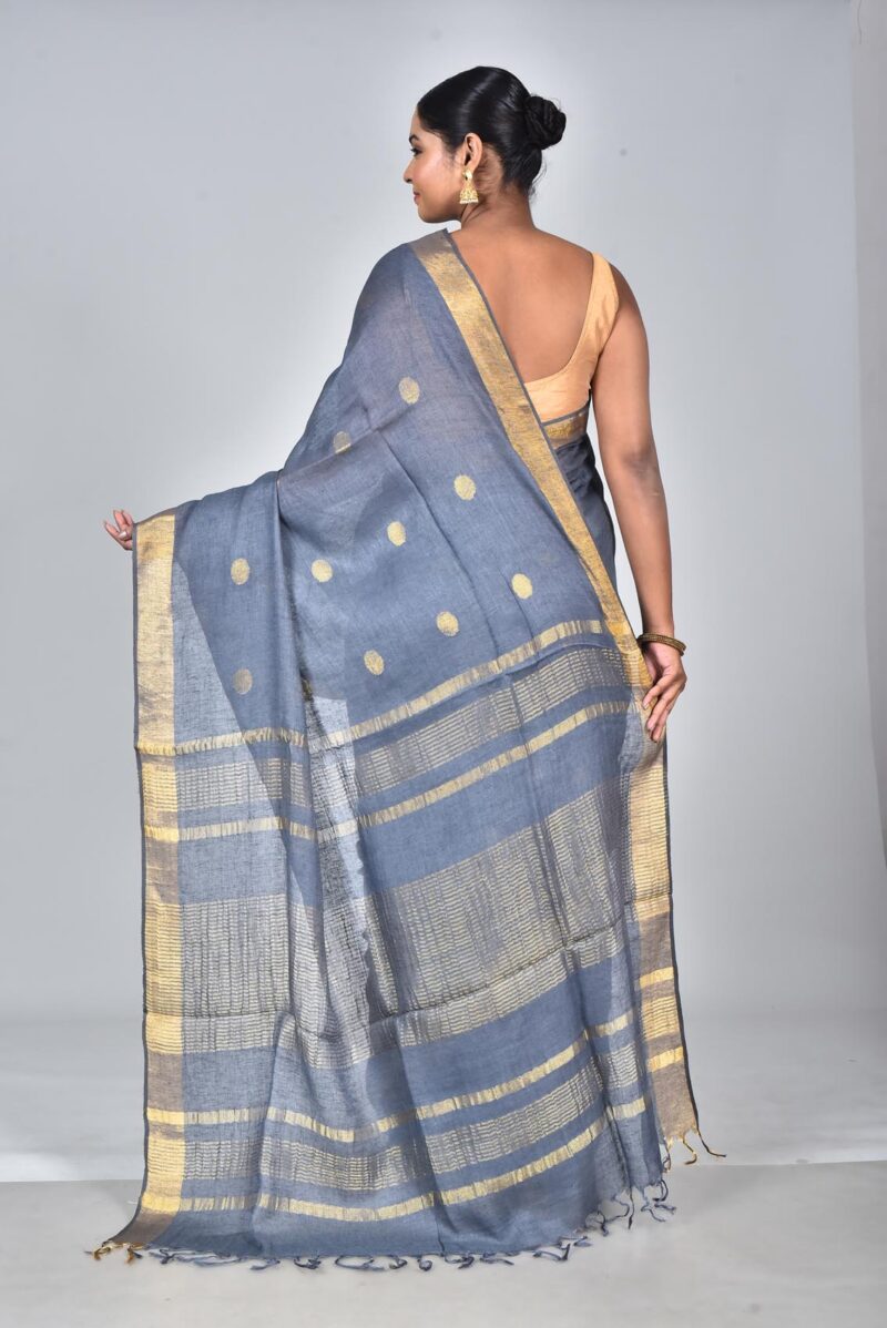 Linen Saree with Jacquard Weave (Grey)