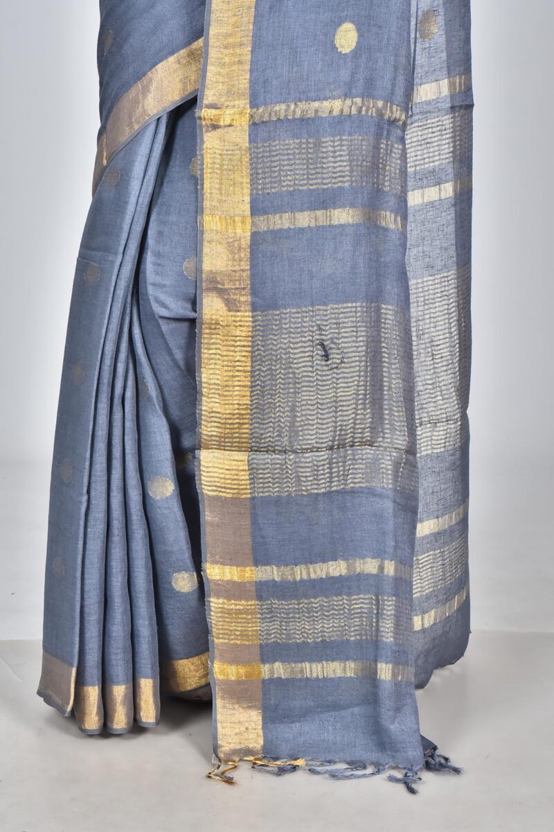 Linen Saree with Jacquard Weave (Grey)