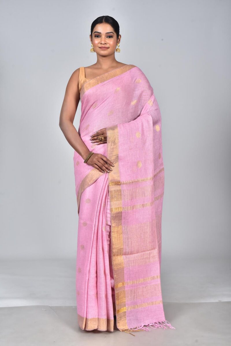 Linen Saree with Jacquard Weave (Light Pink )