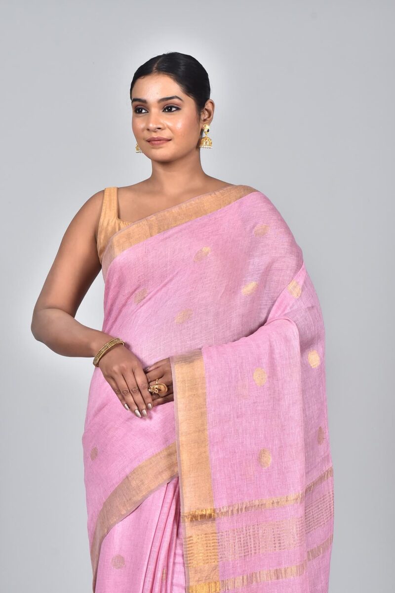 Linen Saree with Jacquard Weave (Light Pink )