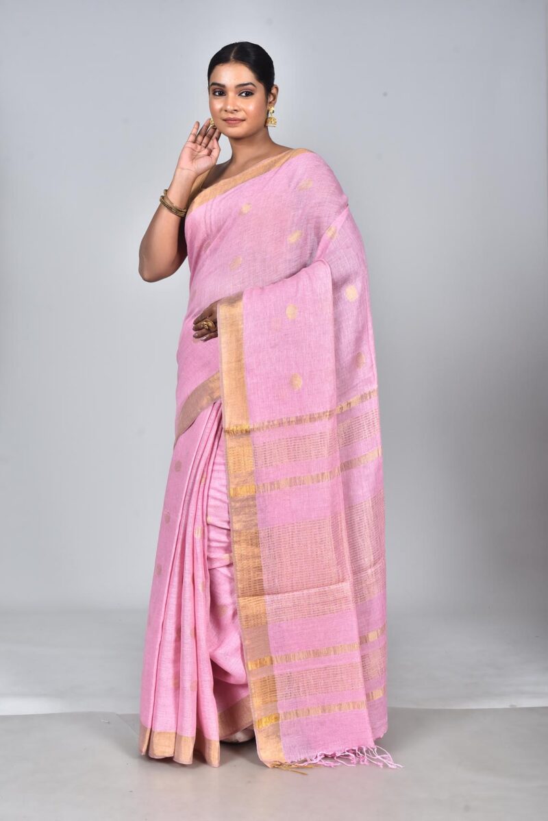 Linen Saree with Jacquard Weave (Light Pink )