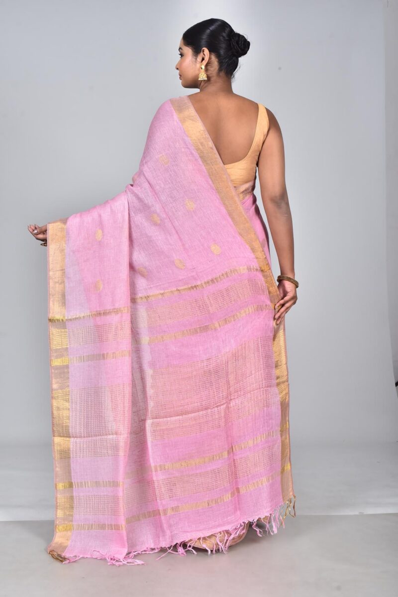 Linen Saree with Jacquard Weave (Light Pink )