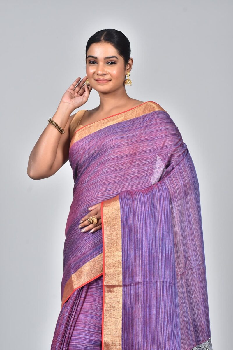 Linen Yarn Dyed Woven Saree (Purple)