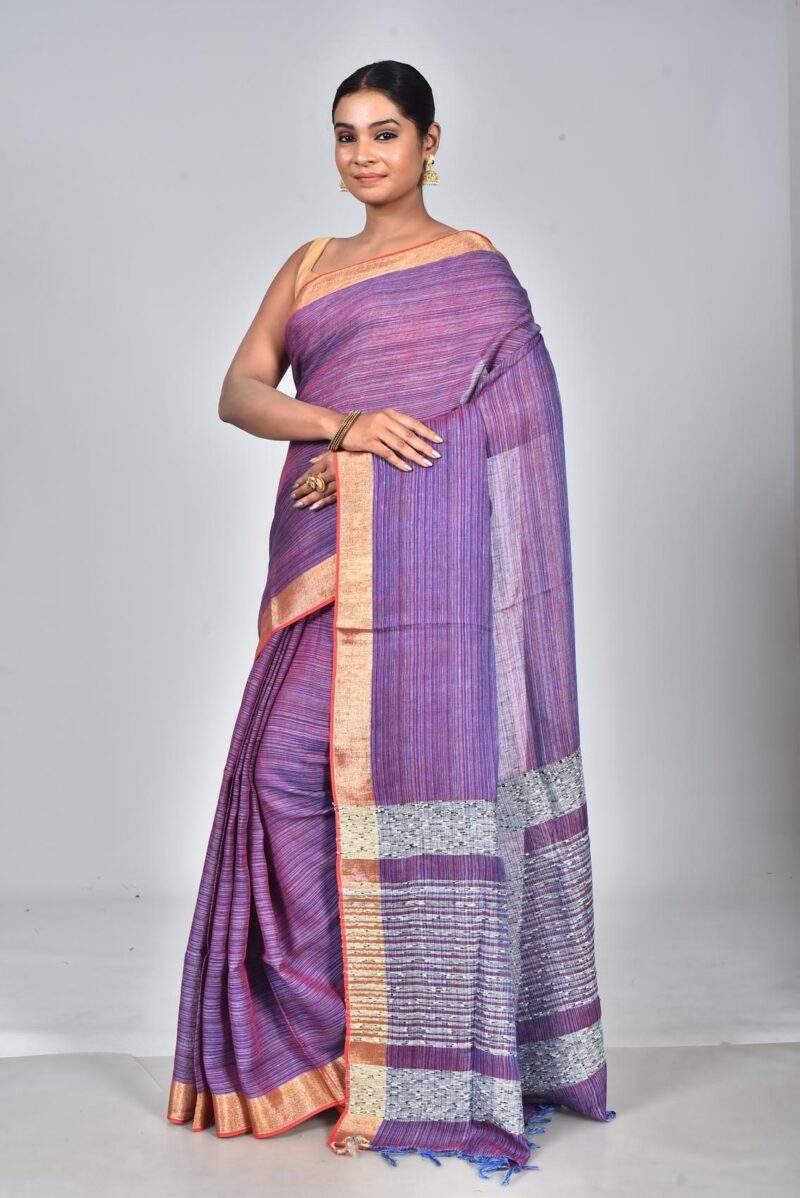 Linen Yarn Dyed Woven Saree (Purple)