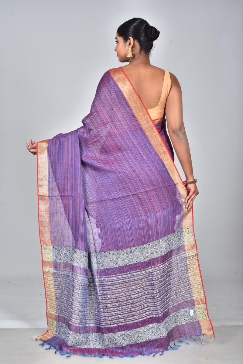 Linen Yarn Dyed Woven Saree (Purple)