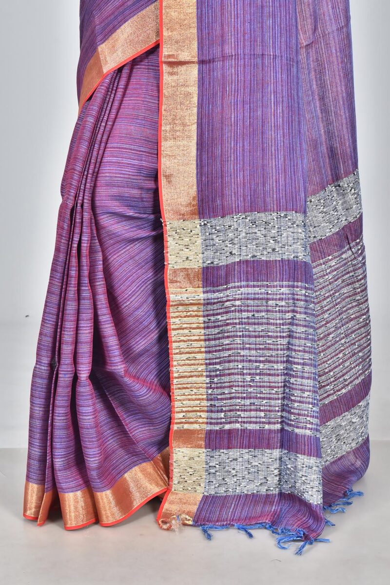 Linen Yarn Dyed Woven Saree (Purple)