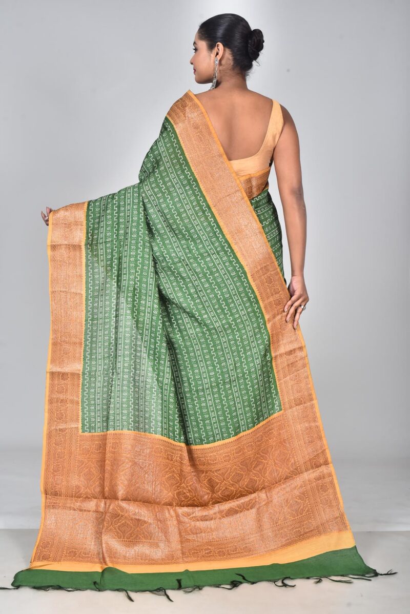 Silk Moonga Woven Saree with Jacquard Border Palla and Print (Green)