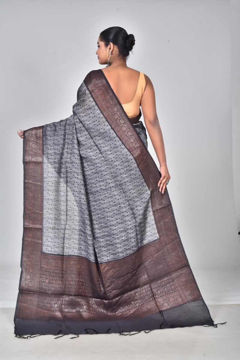 Silk Moonga Woven Saree with Jacquard Border Palla and Print (Black)