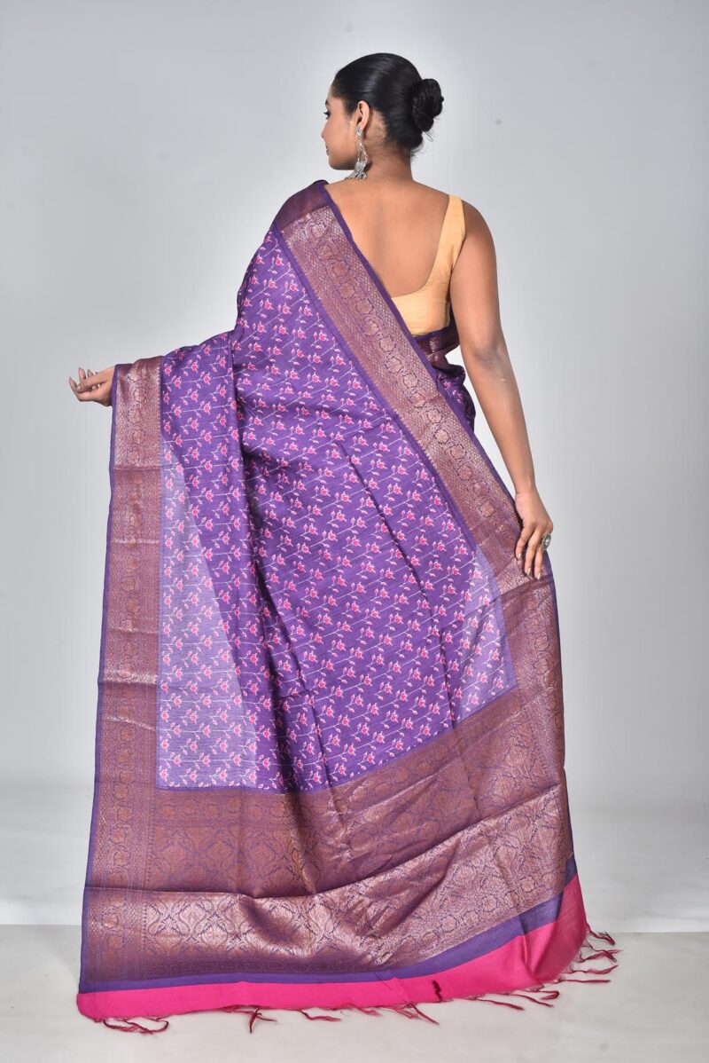 Silk Moonga Woven Saree with Jacquard Border Palla and Print (Purple)