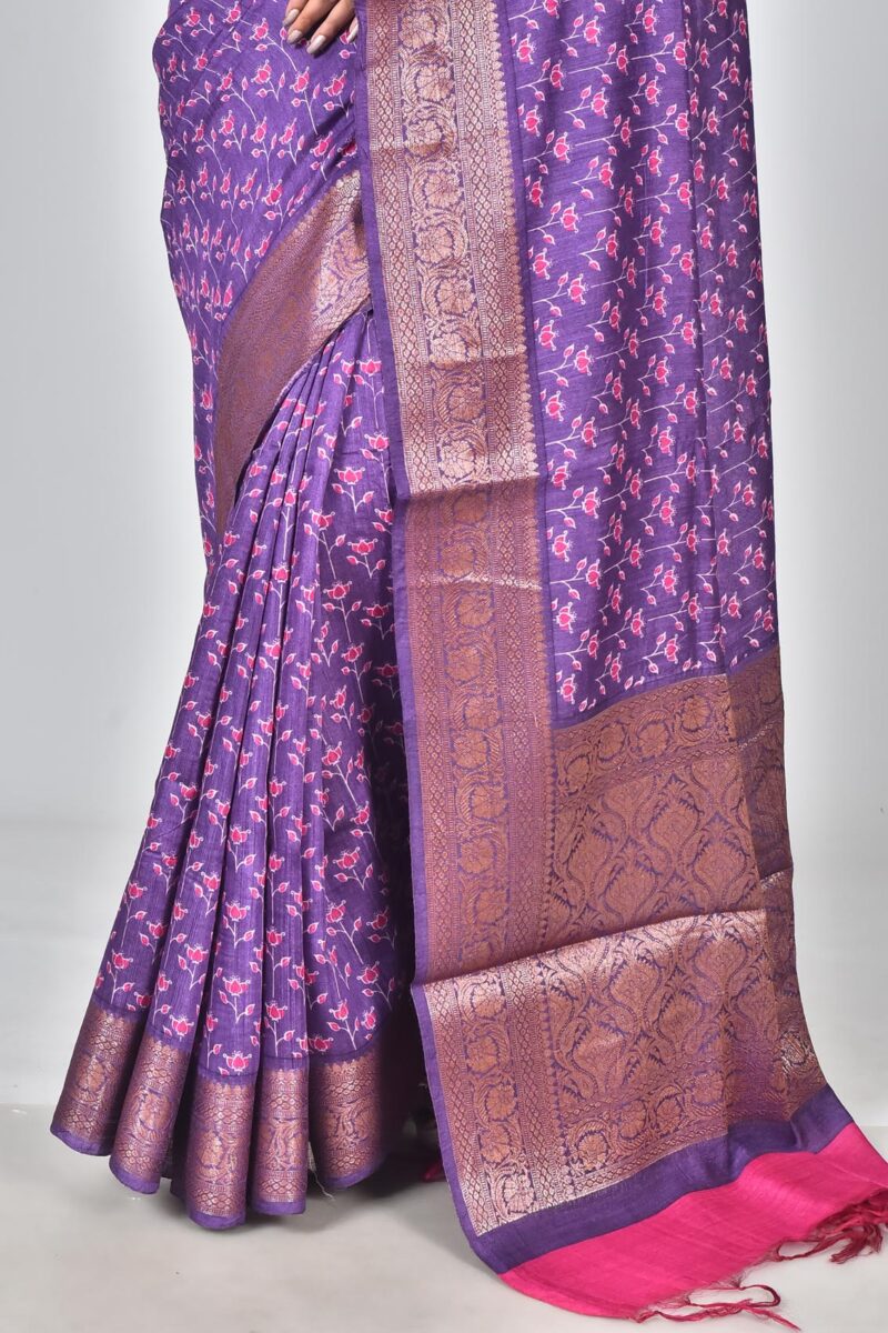 Silk Moonga Woven Saree with Jacquard Border Palla and Print (Purple)