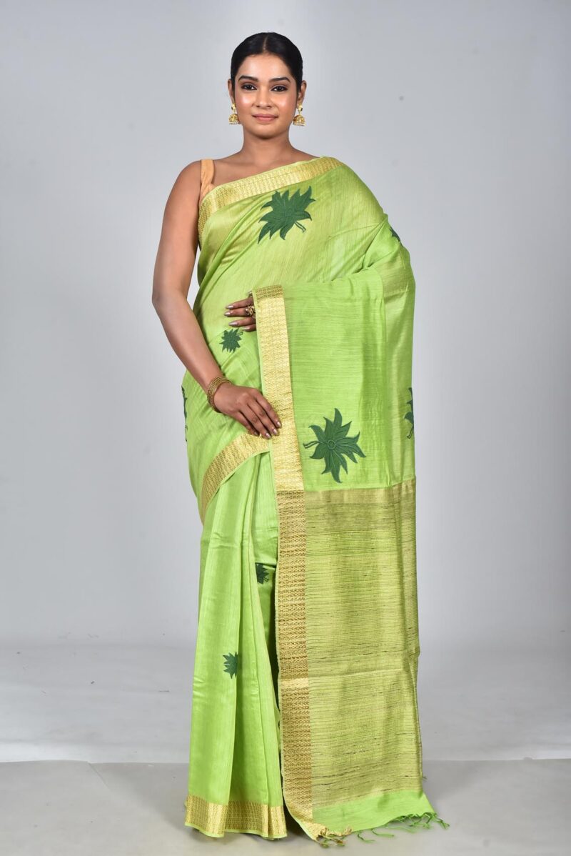 Silk Woven Saree with Applique Work (Green)