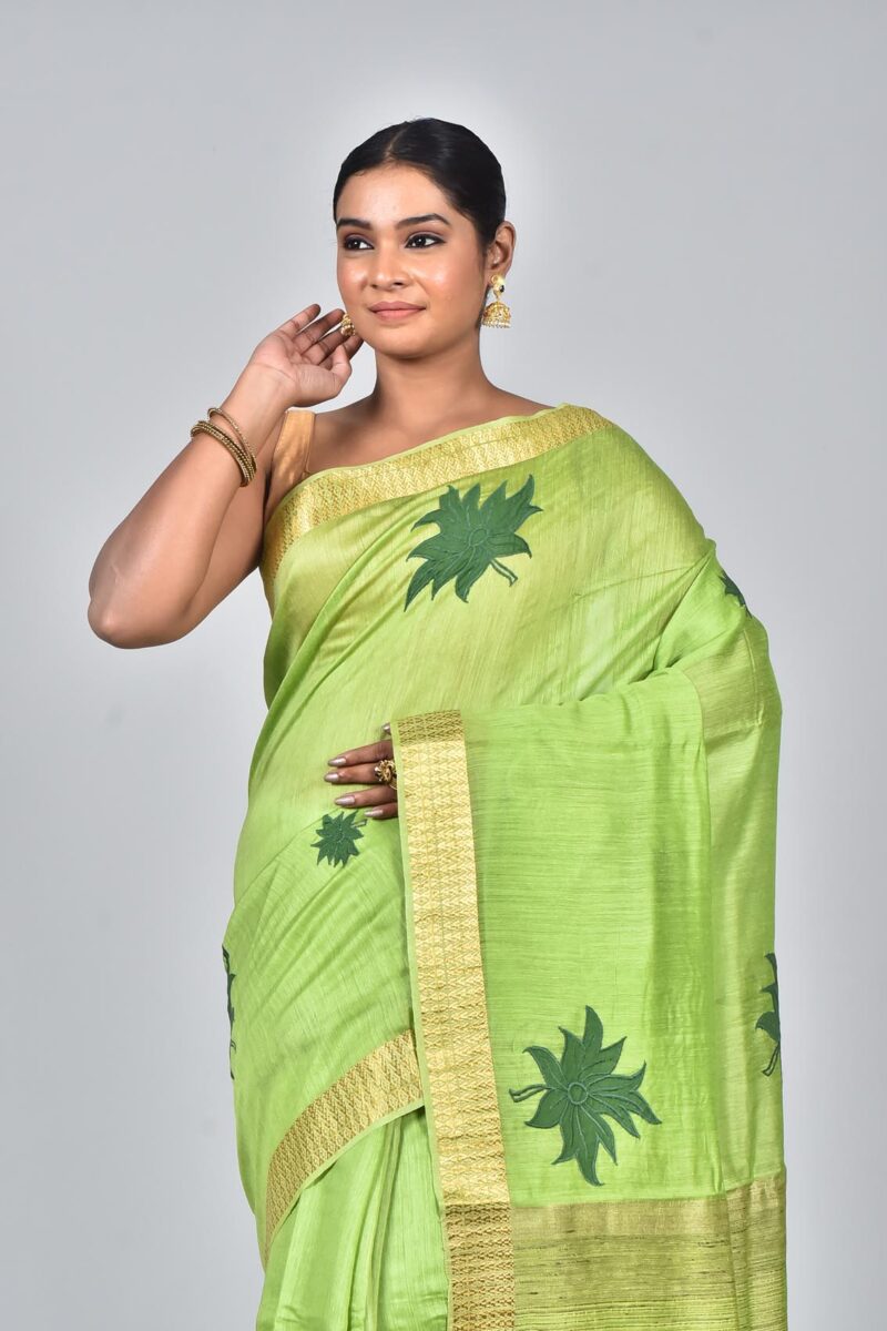 Silk Woven Saree with Applique Work (Green)