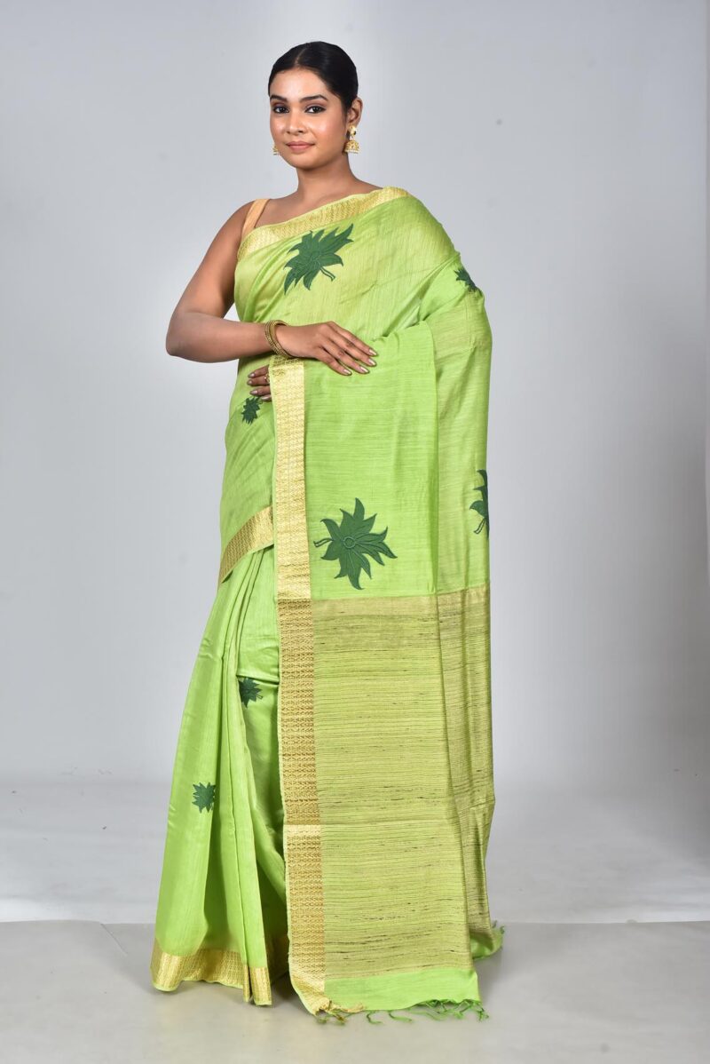 Silk Woven Saree with Applique Work (Green)