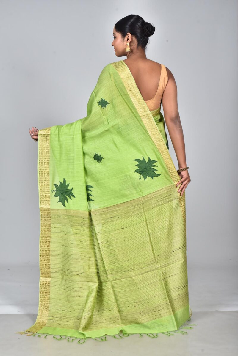 Silk Woven Saree with Applique Work (Green)