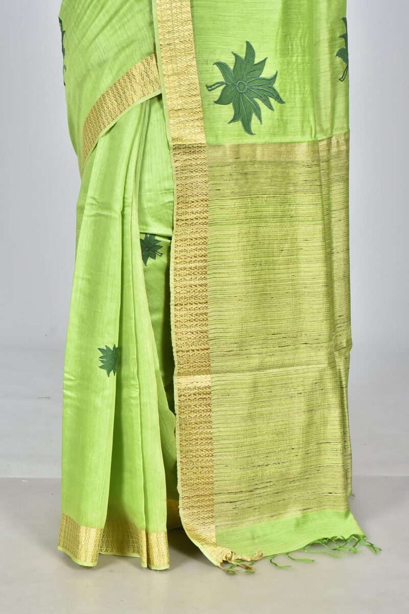 Silk Woven Saree with Applique Work (Green)