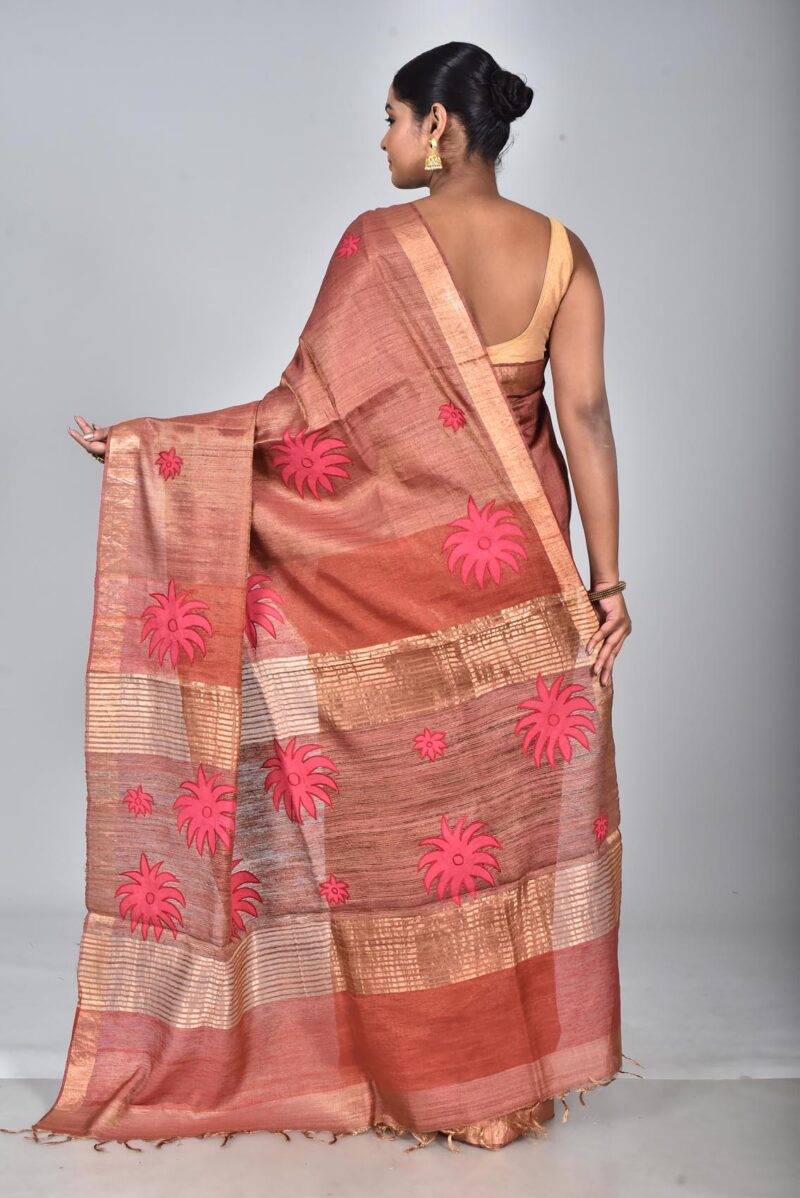 Silk Woven Saree with Applique Work (Rust)