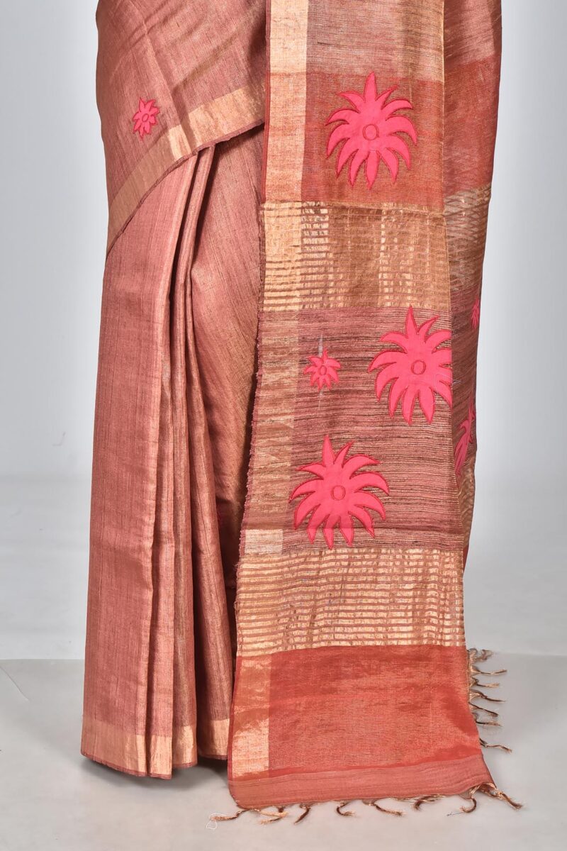 Silk Woven Saree with Applique Work (Rust)