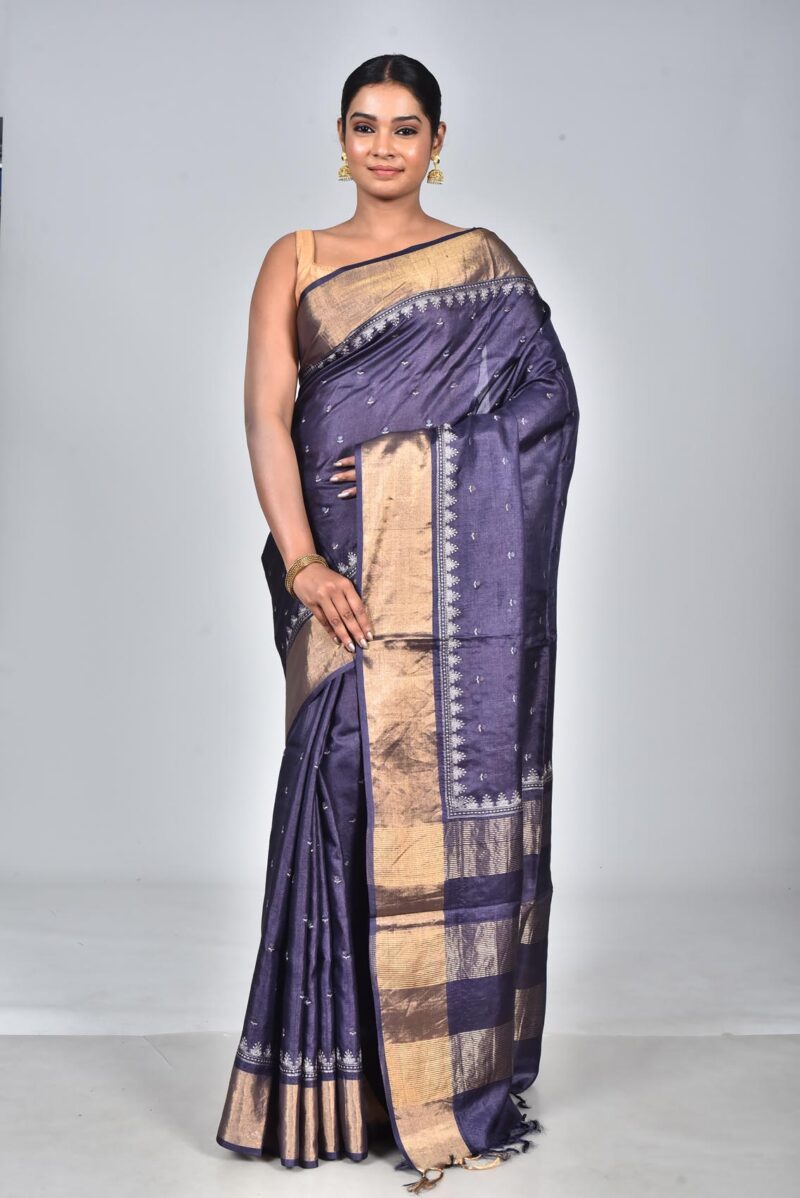 Tassar Saree with Digital Embroidery Work (Purple)