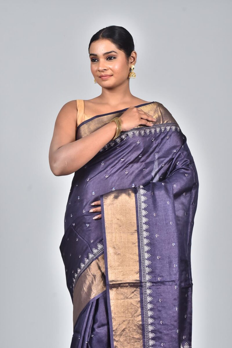 Tassar Saree with Digital Embroidery Work (Purple)