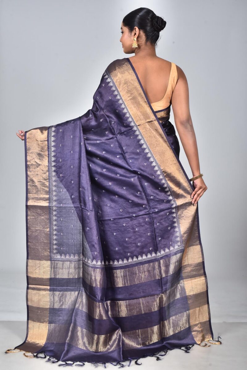 Tassar Saree with Digital Embroidery Work (Purple)