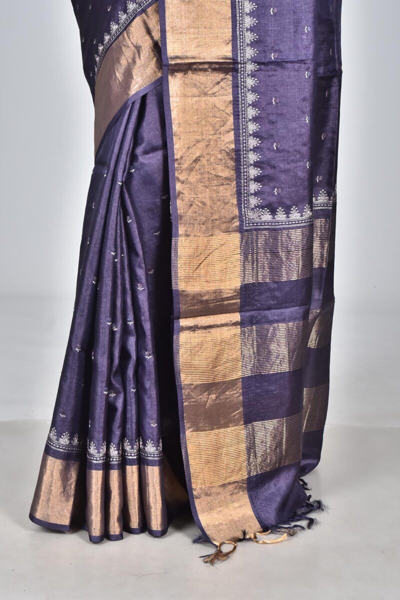 Tassar Saree with Digital Embroidery Work (Purple)