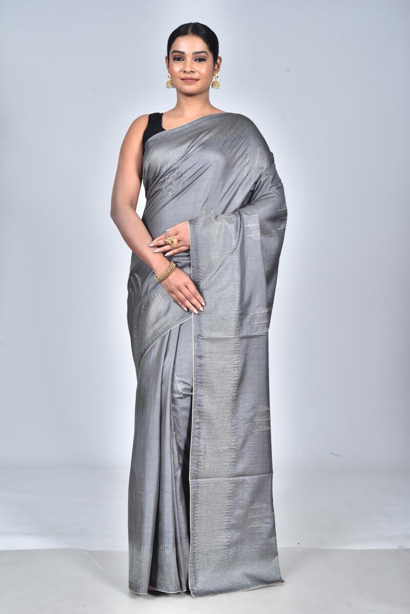 Silk Saree with Digital Embroidery Work (Grey )