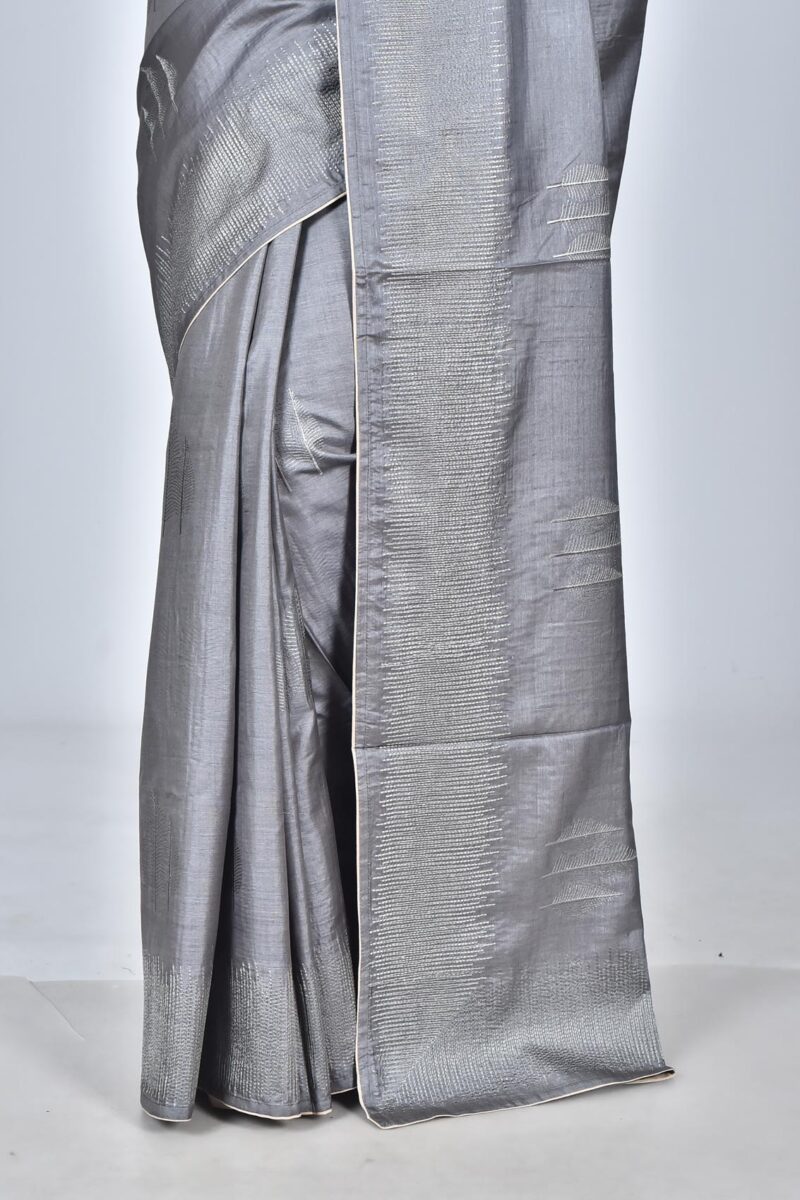 Silk Saree with Digital Embroidery Work (Grey )