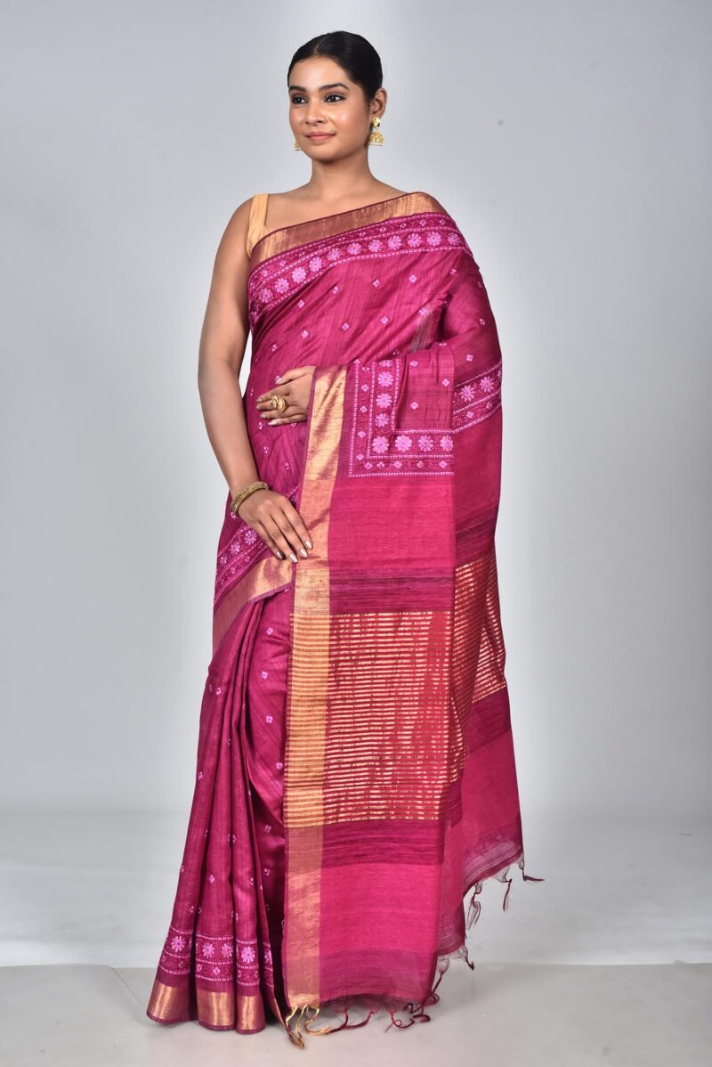 Silk Saree with Digital Embroidery Work (Dark Pink)