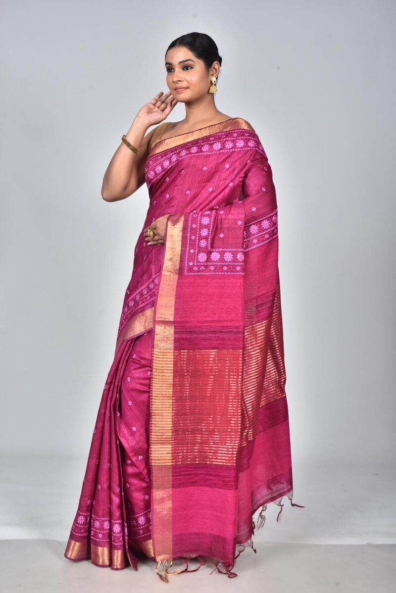 Silk Saree with Digital Embroidery Work (Dark Pink)